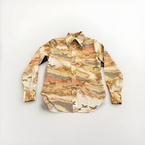 Vintage Sears Jr Bazaar Birds All Over Print Button Up Long Sleeve Shirt Size 5